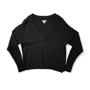 Bar III Large Black Long Sleeve Sweater V Neck Wool Mix